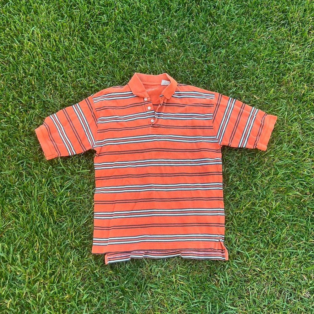 St. Johns Bay y2k orange striped polo mens size M